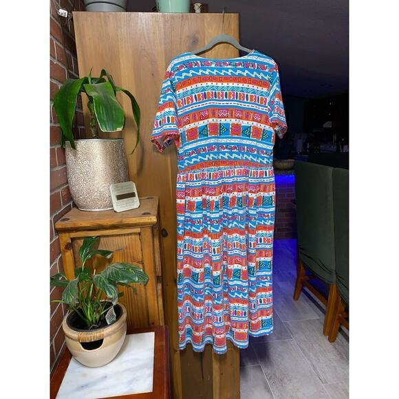 Vintage Y2K 80s print Maxi Dress Rainbow Tribal Design by Go Softly size XL - Picture 2 of 5